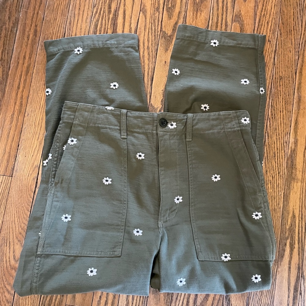 Madewell Olive Cargo Pants with Floral Design